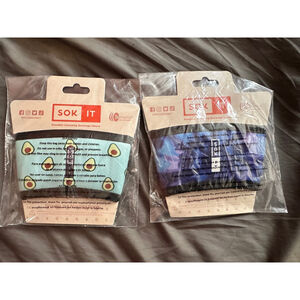 SOK-IT Reusable Beverage Sleeve Bundle Set of 2 Avocado & Blue Tie-Dye New